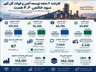 سود خالص ۴.۶ همتی توسعه آهن و فولاد گل‌گهر